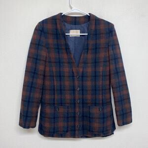 VTG Pendleton Academia Plaid Blazer Jacket Sz S Brown Blue 100% Virgin Wool USA
